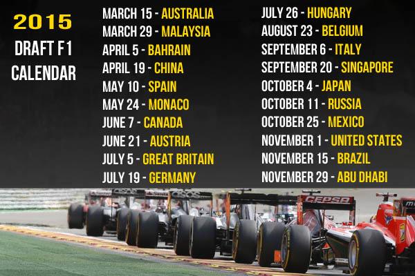 f1 2015 season schedule released (Get all the race dates here)